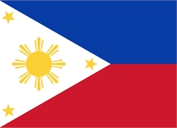 [ai] The national flag of the Philippines, featuring a horizontal blue stripe at the top, a white triangular section with a yellow sun and three stars, and a red stripe at the bottom.